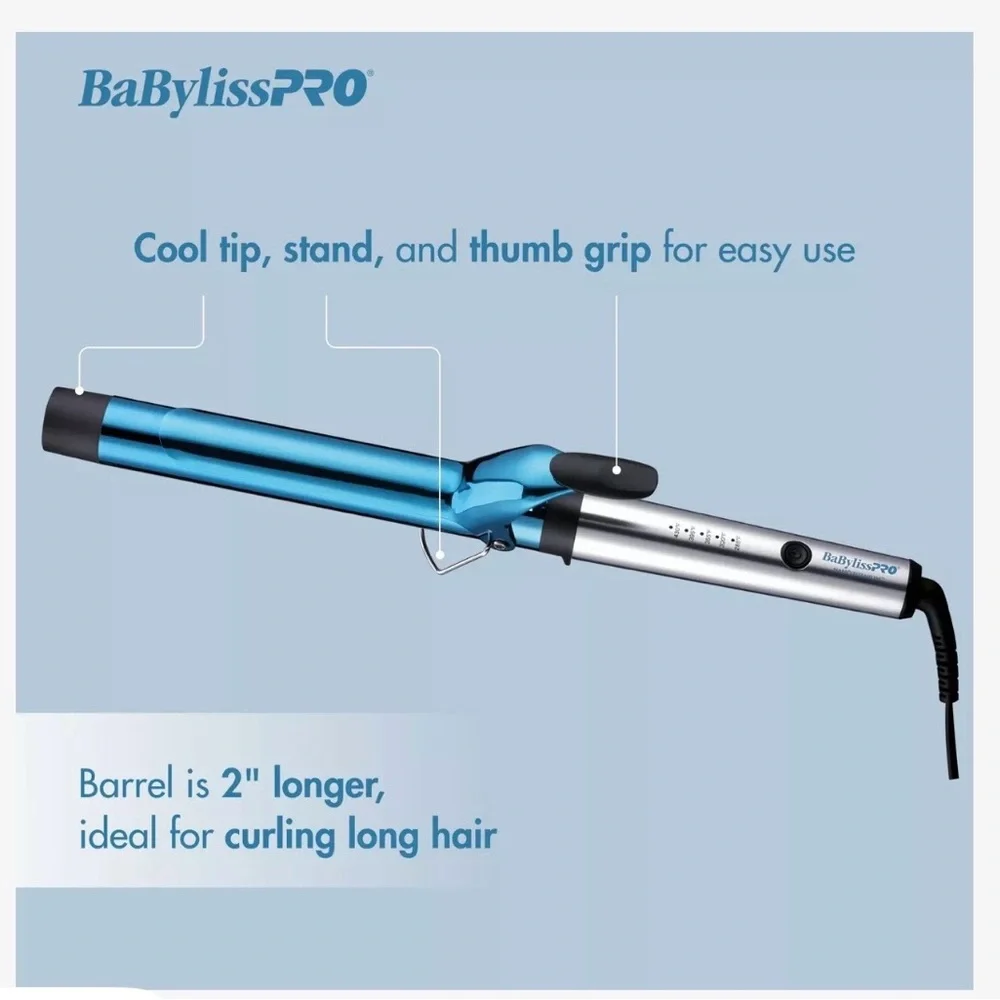 BabylissPro Nano Titanium 1¼” Blue and Silver Curling Iron - Picture 8 of 8